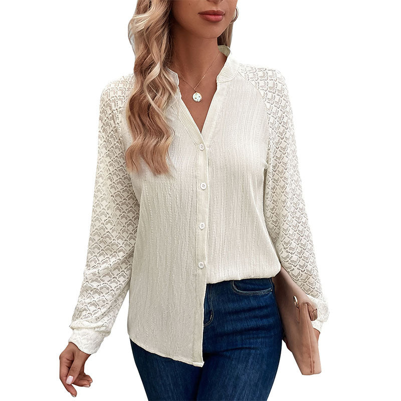 Damen Bluse mit eleganten Spitzenärmeln und hochwertiger Struktur R&B