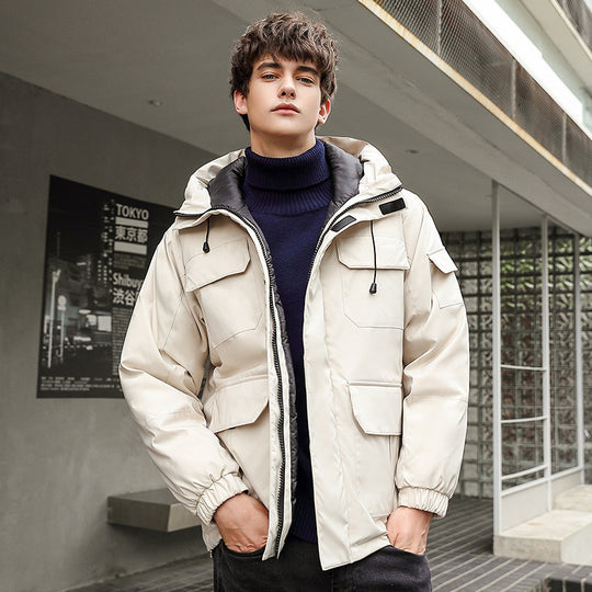 Herren wetterfeste Utility-Jacke mit Kapuze und Taschen R&B