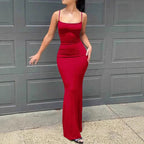 Damen Elegantes Langes Kleid mit schmalem Schnitt und feinen Trägern R&B