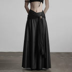 Damen eleganter Satin-Abendrock mit raffinierten Rüschen und Spitzenakzenten R&B