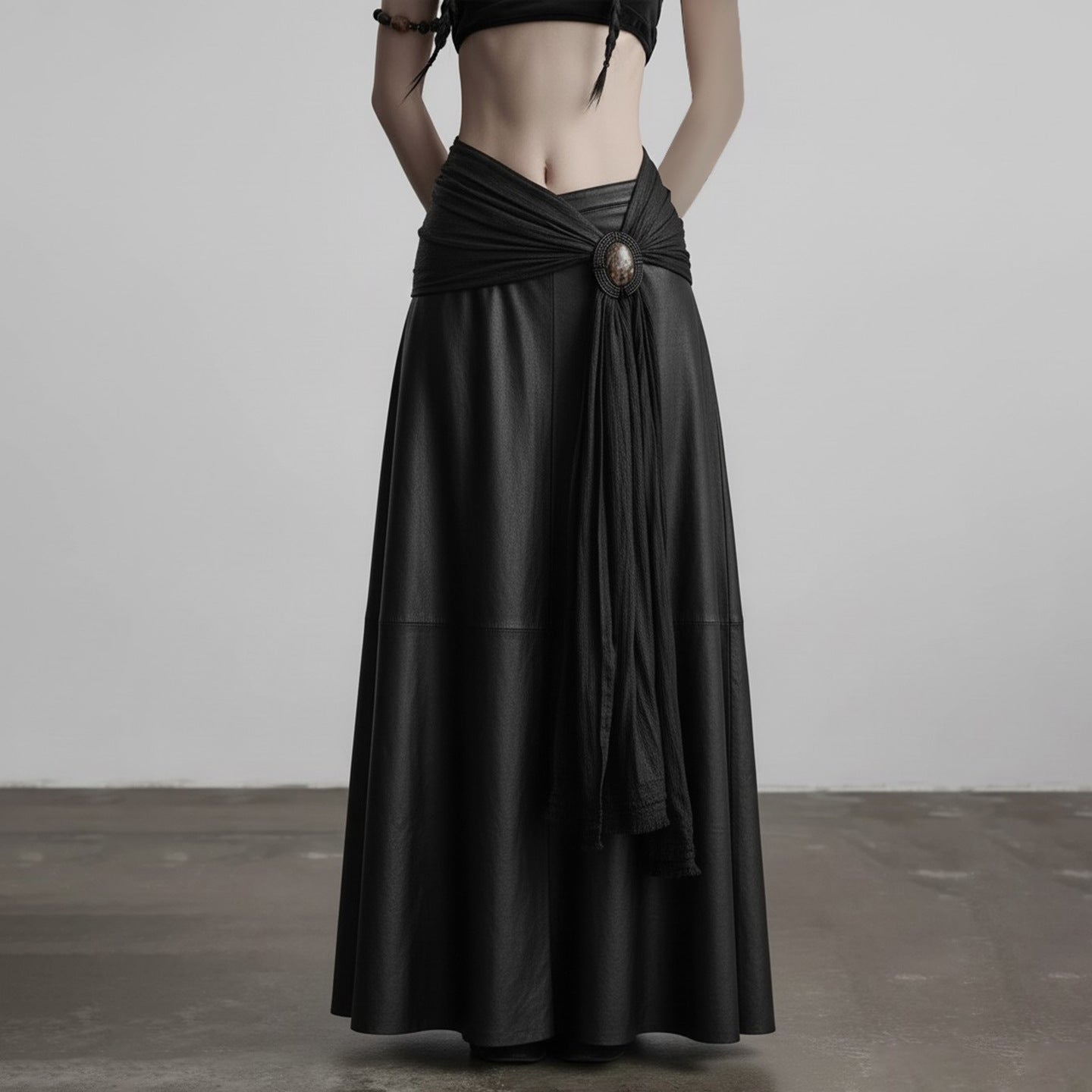 Damen eleganter Satin-Abendrock mit raffinierten Rüschen und Spitzenakzenten R&B