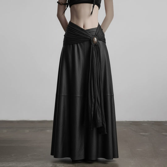 Damen eleganter Satin-Abendrock mit raffinierten Rüschen und Spitzenakzenten R&B