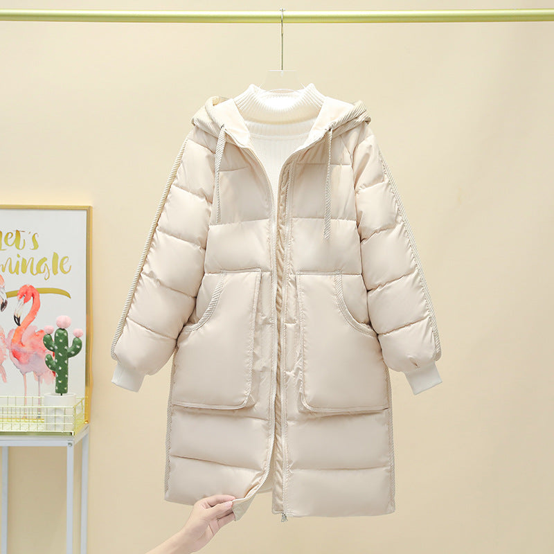 Damen Langer isolierter Pufferparka mit abnehmbarer Kapuze und großen Taschen R&B