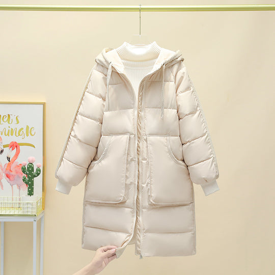Damen Langer isolierter Pufferparka mit abnehmbarer Kapuze und großen Taschen R&B