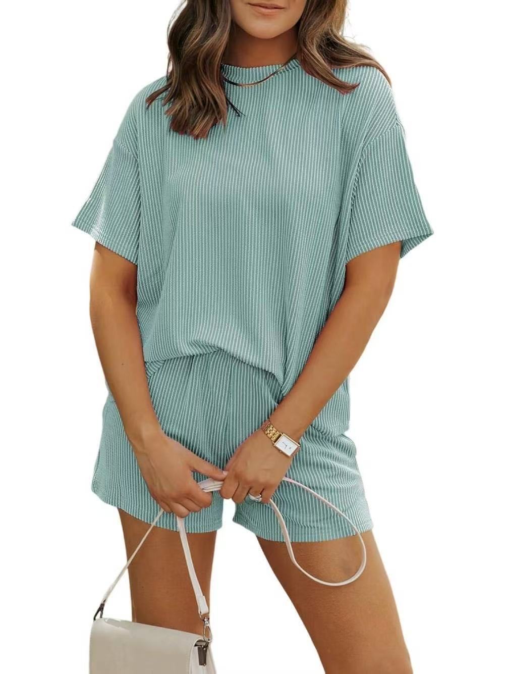 Damen lässiger Lounge-Set mit sportlichem Design und Kurzarm R&B
