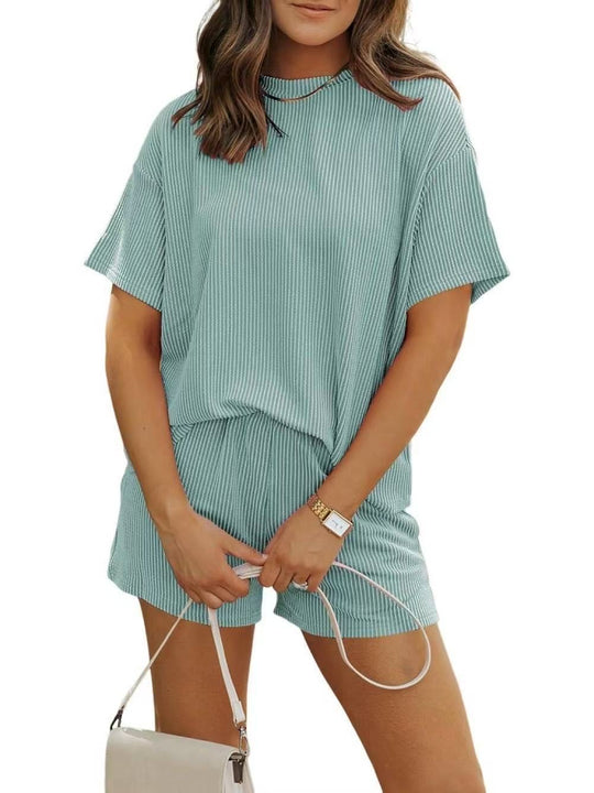 Damen lässiger Lounge-Set mit sportlichem Design und Kurzarm R&B