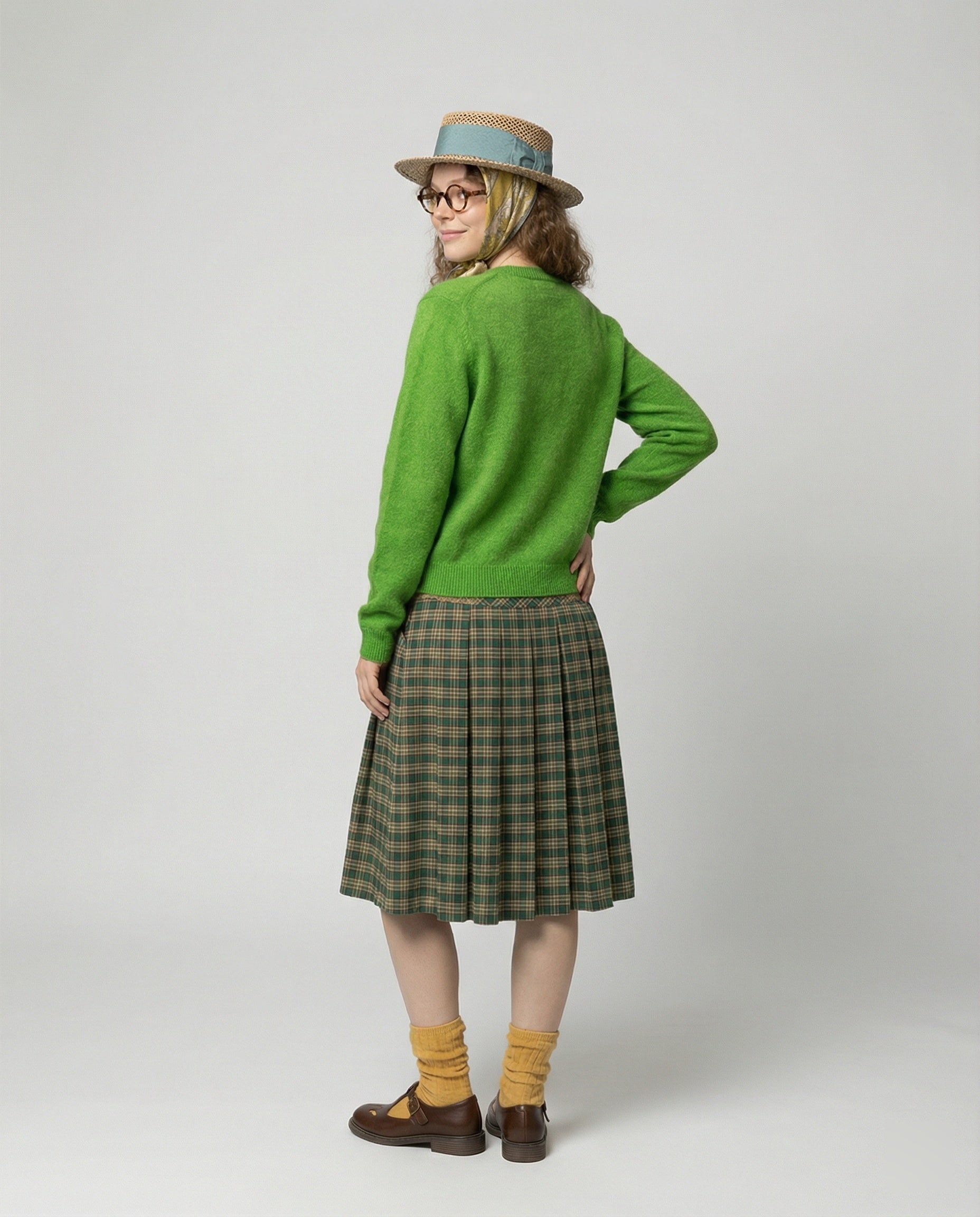 Retro Strickjacke Grün mit Perlenknöpfen Slim Fit Cardigan