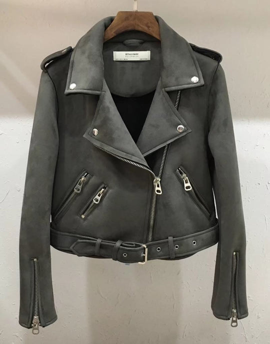 Damen Bikerjacke aus hochwertigem Wildleder mit stilvollen Reißverschlussdetails R&B