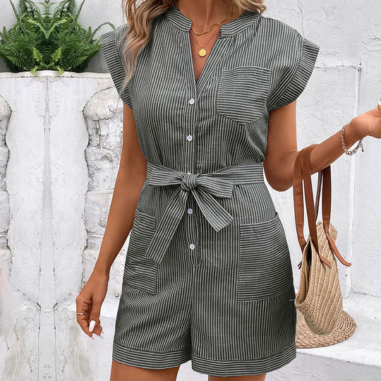 Damen Kurzoverall mit modischen Streifen R&B