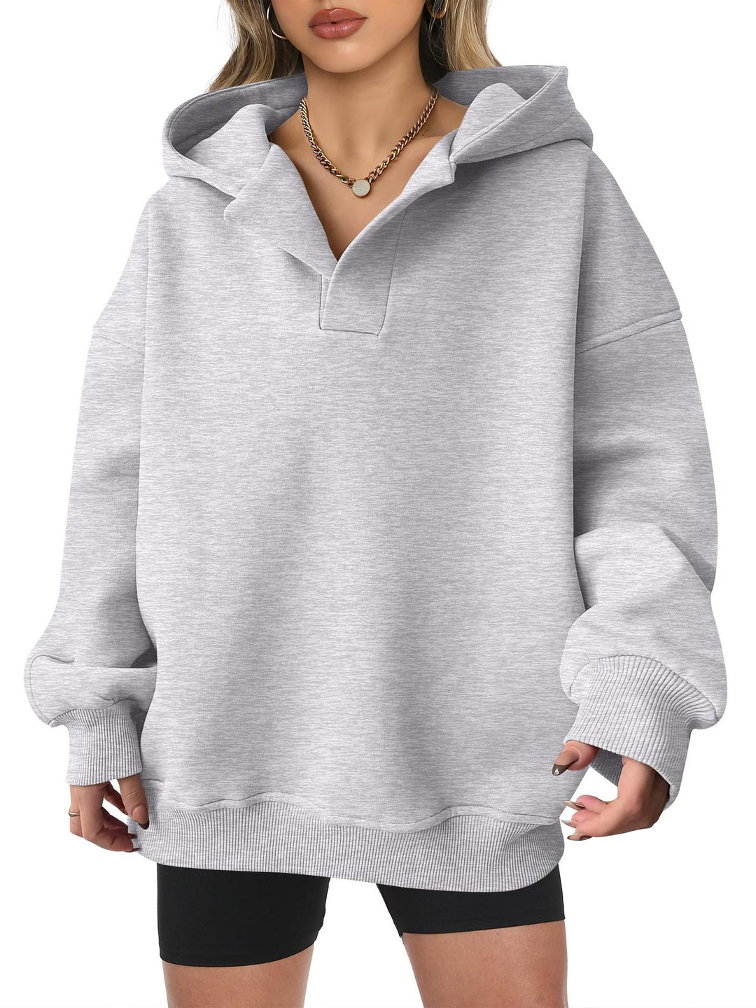 Damen Oversized Hoodie mit kurzem Kragen und praktischen Seitentaschen R&B