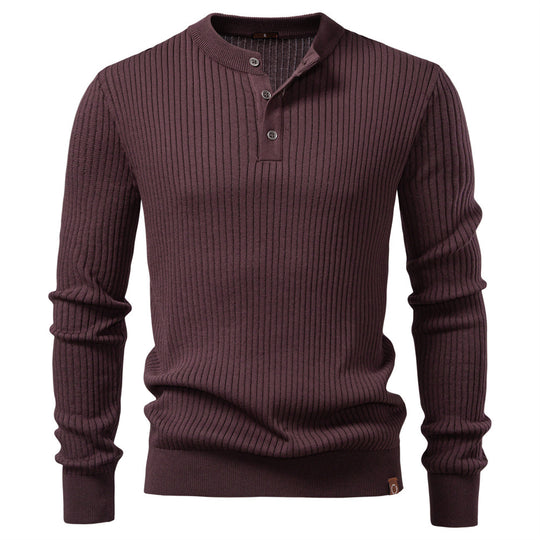 Herren Strickpullover mit feinem Rippenmuster und modischem Knopfdetail R&B