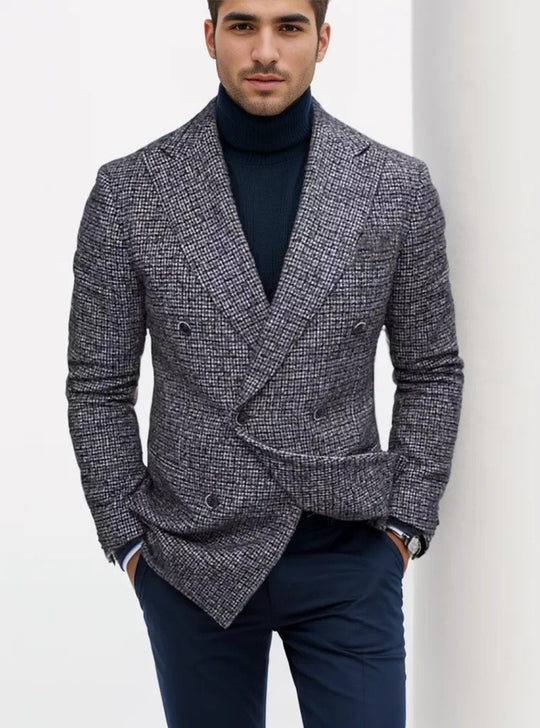 Herren eleganter Doppeltbreasted Blazer im modernen Karodessin R&B