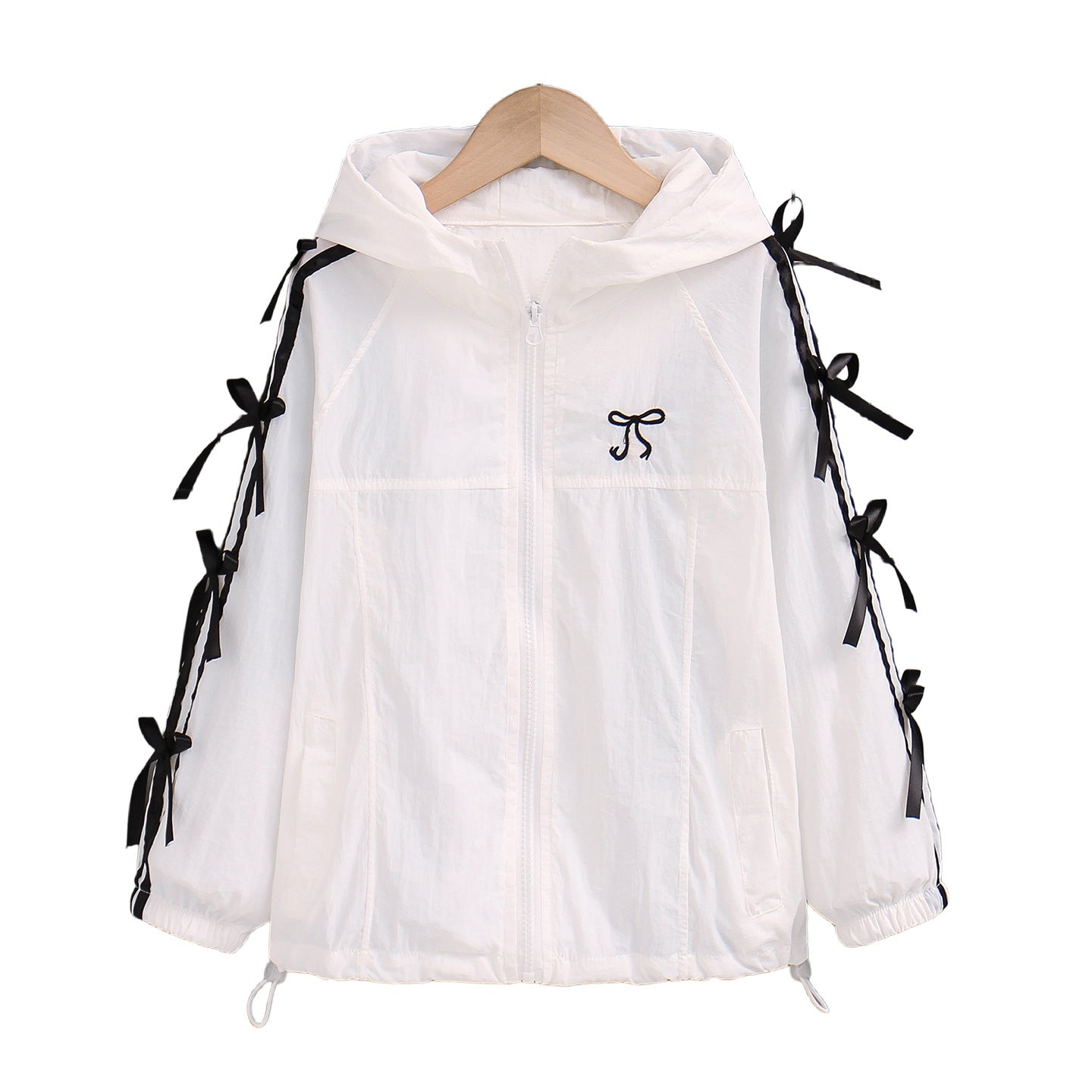 Damen nan transparente bestickte Kapuzenbluse mit Volantärmeln R&B