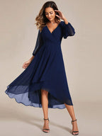 Damen Elegantes Wickelkleid mit transparenter Ärmel und asymmetrischem Saum