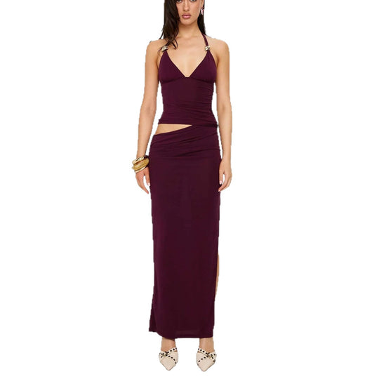Damen Elegantes Maxikleid mit raffinierten Drapierungen und schickem V-Ausschnitt R&B