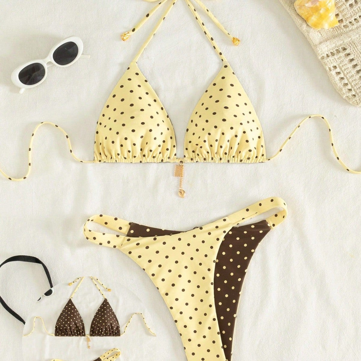 Damen Triangel-Bikini mit besonders feinem Pünktchenmuster und verstellbaren Trägern R&B