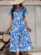 Damen Maxikleid mit floralem Design und voluminösem Rock R&B