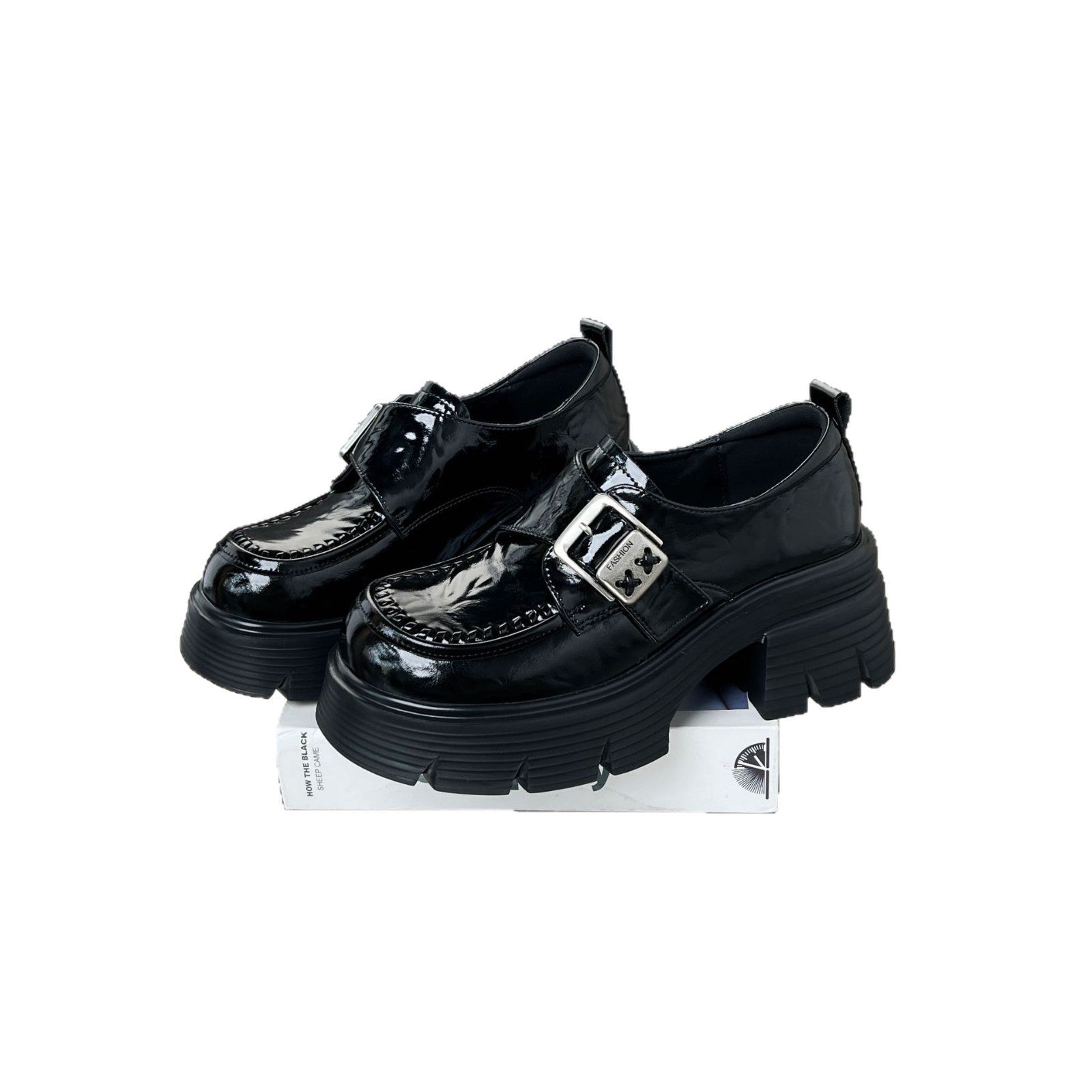 Damen elegante Schnürschuhe mit klobiger Sohle und modischen Schnallen R&B