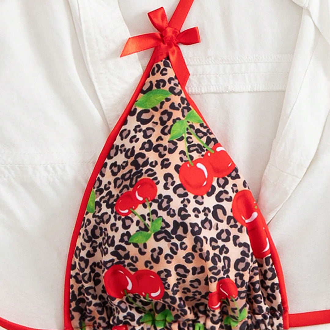 Damen Triangel-Bikini mit floralem Kirschmuster und verspielten Details R&B