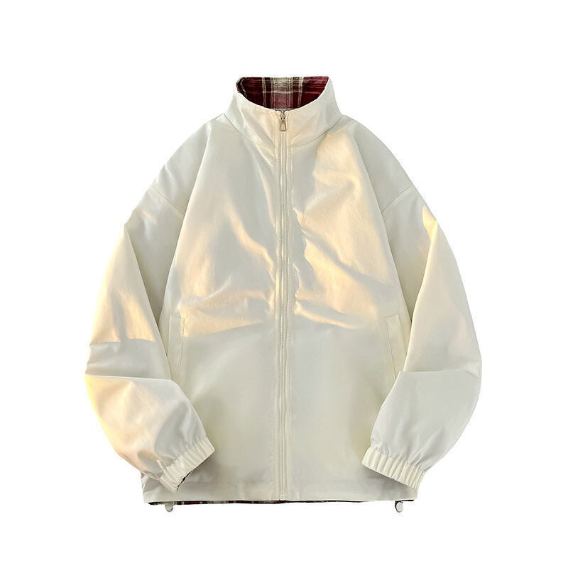 Damen lässige Windjacke mit kariertem Innenfutter und hohem Kragen R&B