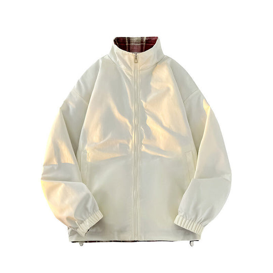 Damen lässige Windjacke mit kariertem Innenfutter und hohem Kragen R&B