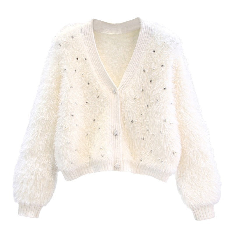 Damen Flauschiger Kurz-Cardigan mit dezenten Knopfdetails R&B