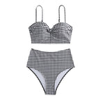 Damen Hochgeschnittener Karo-Bikini mit gepolstertem Oberteil