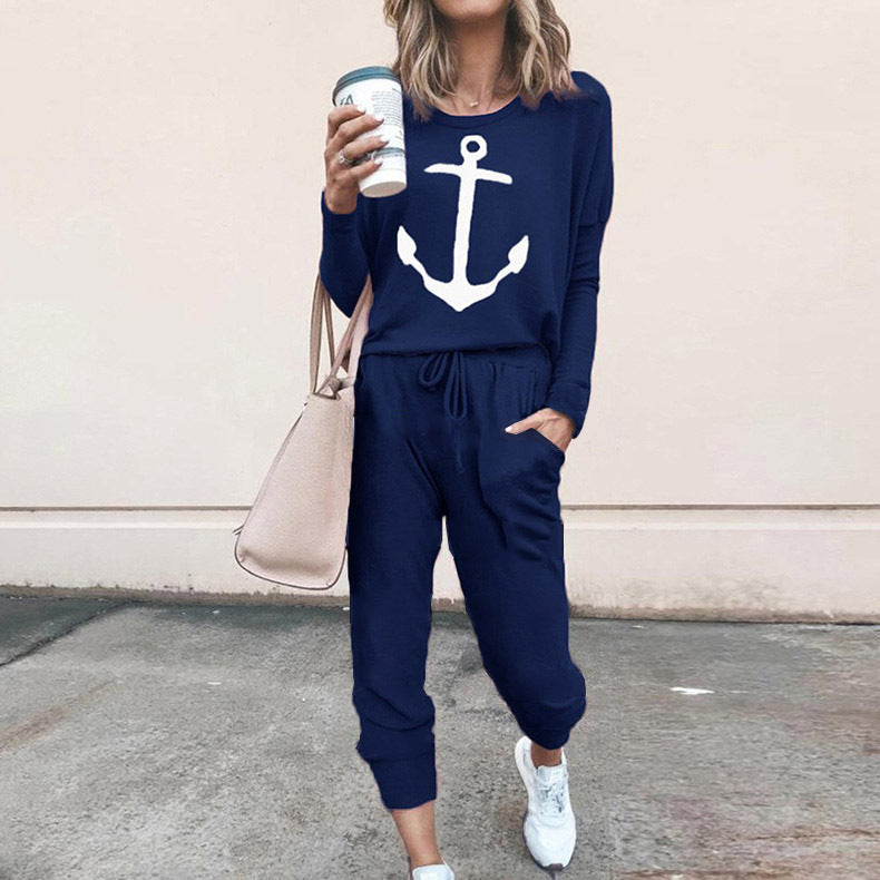 Damen lässiger Jumpsuit mit maritimen Anker-Print und praktischen Taschen R&B
