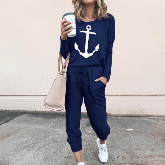 Damen lässiger Jumpsuit mit maritimen Anker-Print und praktischen Taschen R&B