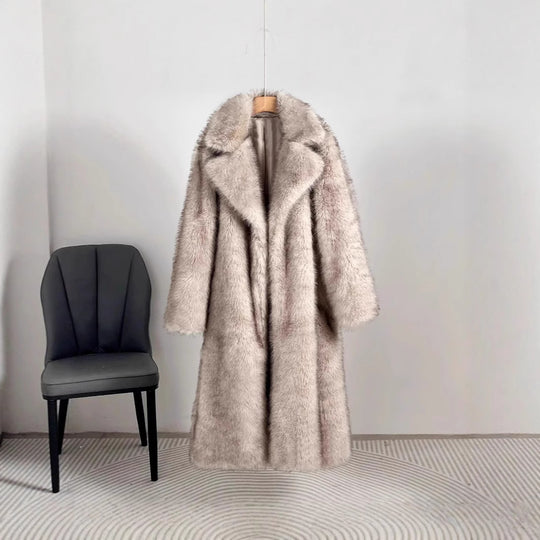 Damen Eleganter Pelzmantel mit großen Taschen R&B