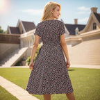 Damen Midi-Kleid mit floralem Muster und elegantem V-Ausschnitt R&B