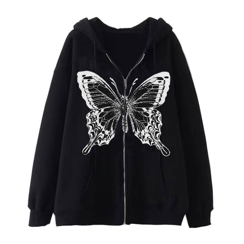 Damen Zip-Hoodie mit ausdrucksstarkem Schmetterlingsmotiv R&B