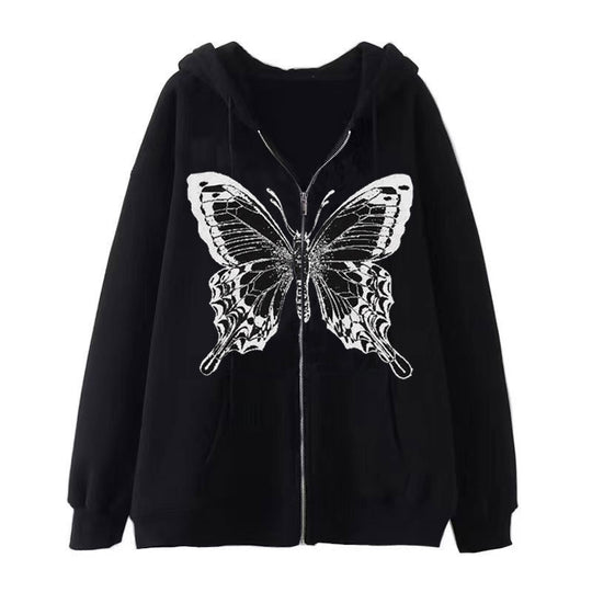 Damen Zip-Hoodie mit ausdrucksstarkem Schmetterlingsmotiv R&B