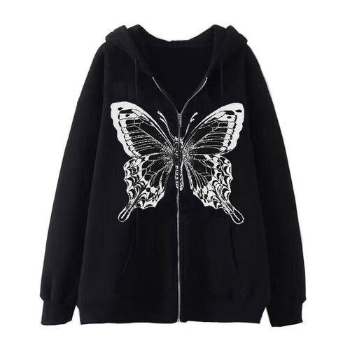 Damen Zip-Hoodie mit ausdrucksstarkem Schmetterlingsmotiv R&B