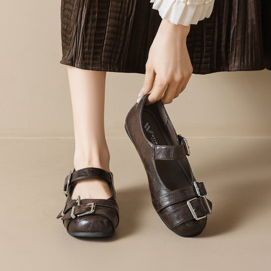 Damen Ballerinas mit modischen Riemen und Schnallen R&B