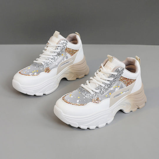 Damen Trendige Chunky Sneakers mit glitzernden Akzenten und ausgeprägtem Sohlenprofil R&B