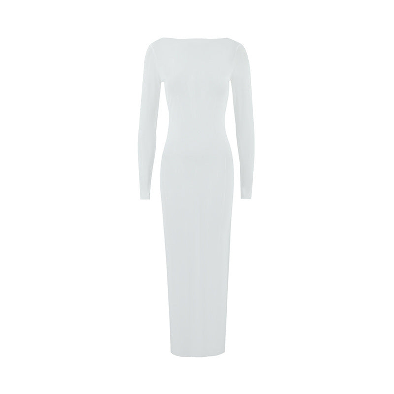 Damen Langarm Maxikleid mit elegantem Schnitt und figurbetonendem Design R&B