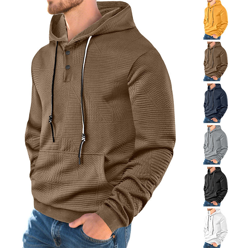 Herren nan geometrischer Struktur-Kapuzenpullover mit Henley-Blende und Kängurutasche R&B