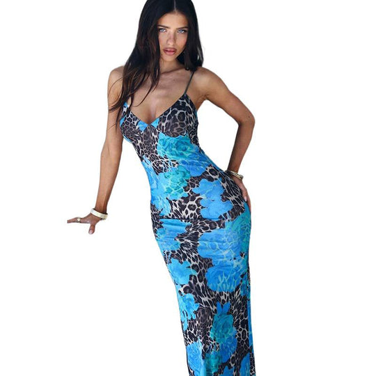 Damen Maxikleid mit floralem und animalischem Muster R&B