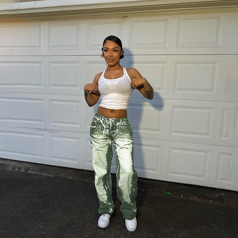 Damen modische Weitbeine-Hose mit kreativem Skelett-Design R&B
