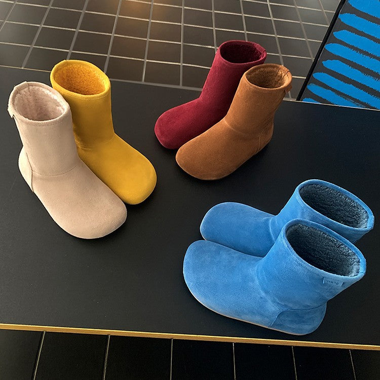 Damen warme Hausschuhstiefel mit flauschigem Innenfutter und hochwertiger Wildlederoberfläche R&B