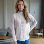 Damen kuscheliger Strickpullover mit modernem Zopfdesign und Rundhalsausschnitt R&B