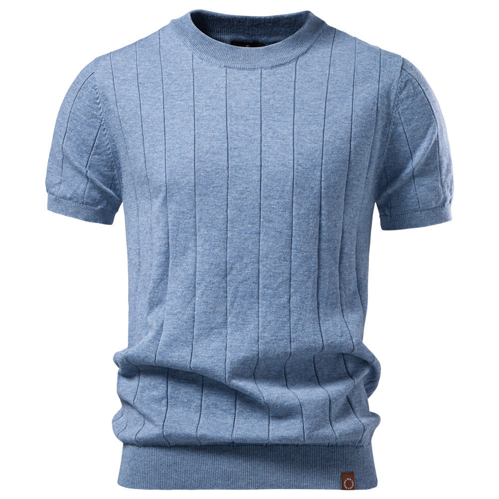 Herren nan leichter Kurzarm-Strickpullover mit feiner Rippenstruktur und Rundhalsausschnitt R&B