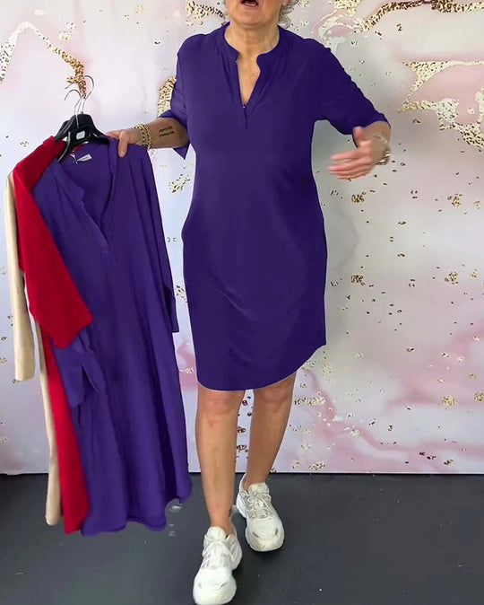 Damen Freizeitkleid mit modernem Stehkragen und seitlichen Taschen Heidi-Mode