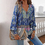 Damen Boho-Bluse mit Schleifenverzierung und floralen Mustern R&B