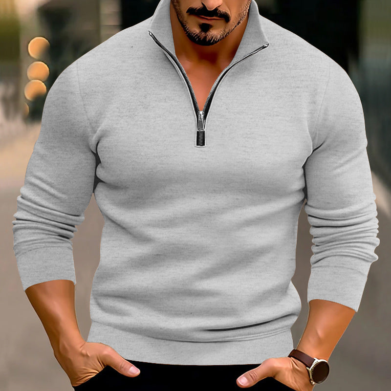 Herren nan taillierter Feinstrickpullover mit kurzem Reißverschluss und Stehkragen R&B