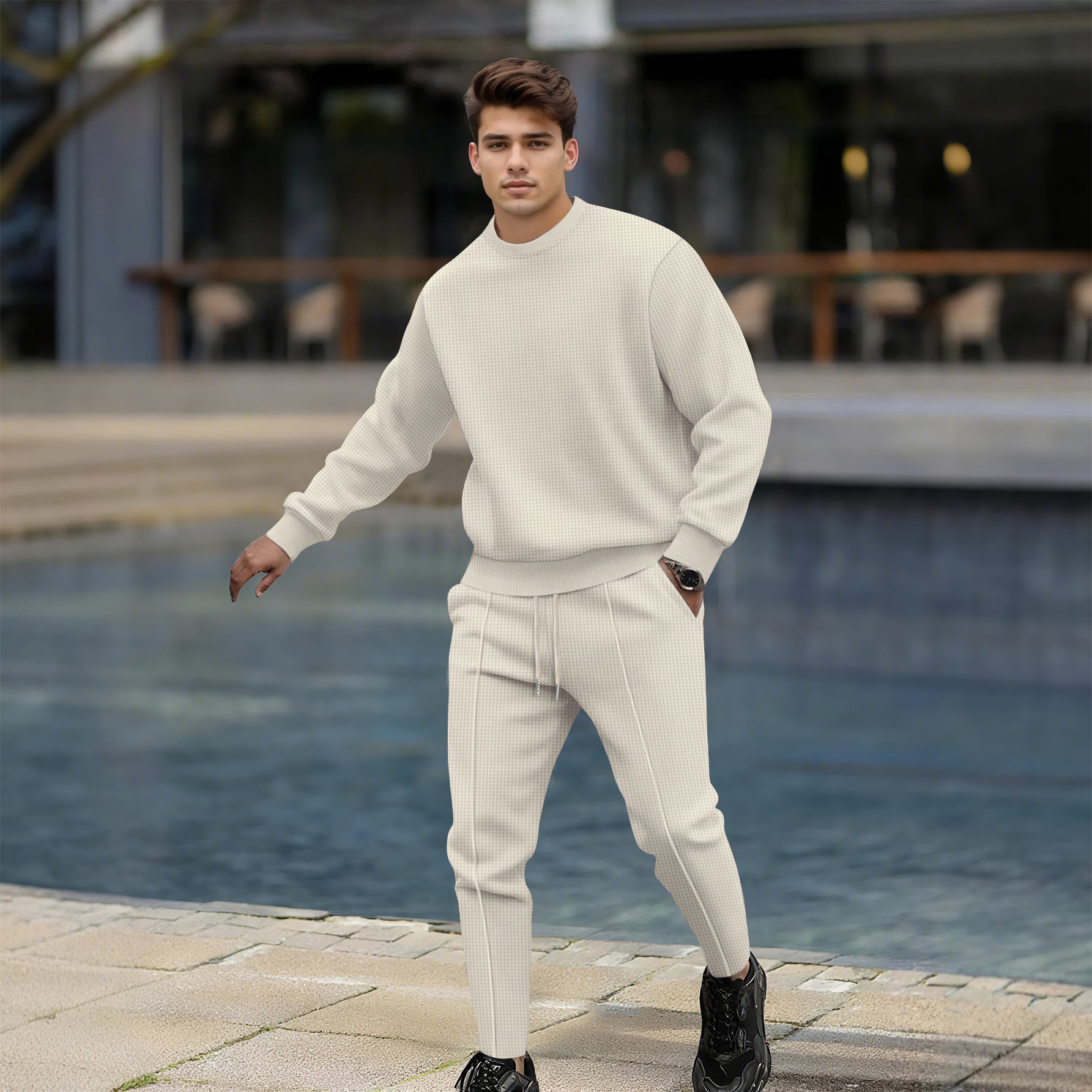 Herren lässiger Strickpullover und Jogginghose mit elastischem Bund R&B