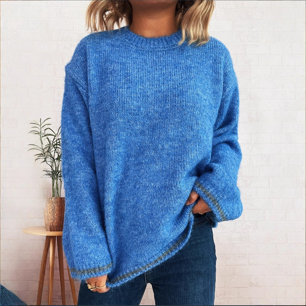 Damen lässiger Wohlfühlpullover mit blockfarbenem Design R&B