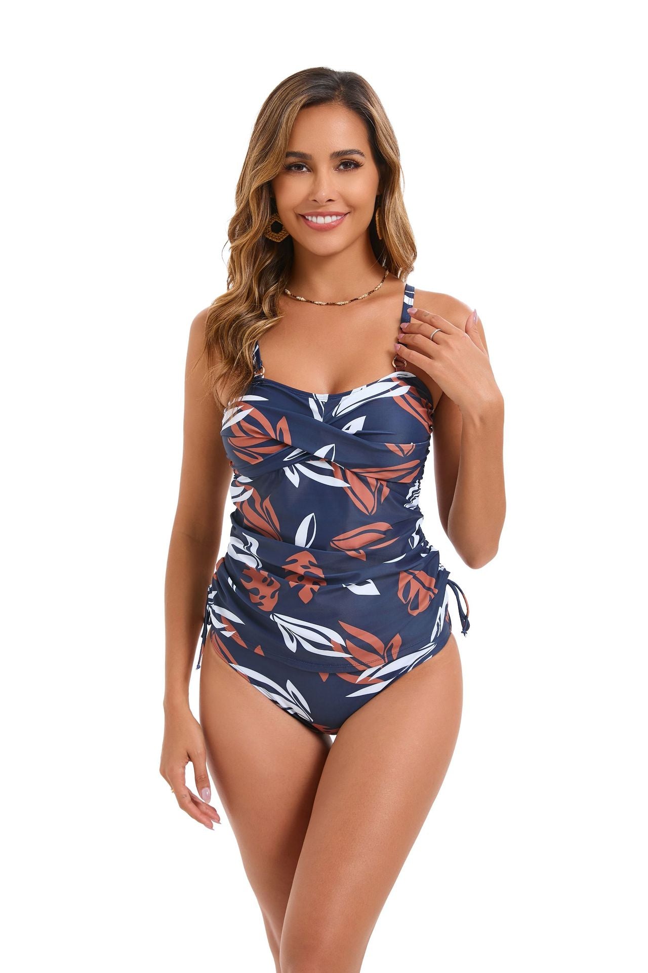 Damen Tankini mit raffinierten Raffungselementen und floralem Design R&B