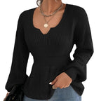 Damen modischer Strickpullover mit weichem Material und charmantem V-Ausschnitt